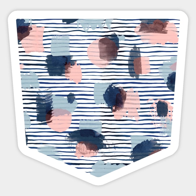 Pocket - Watercolor Stains Stripes Navy Sticker by ninoladesign